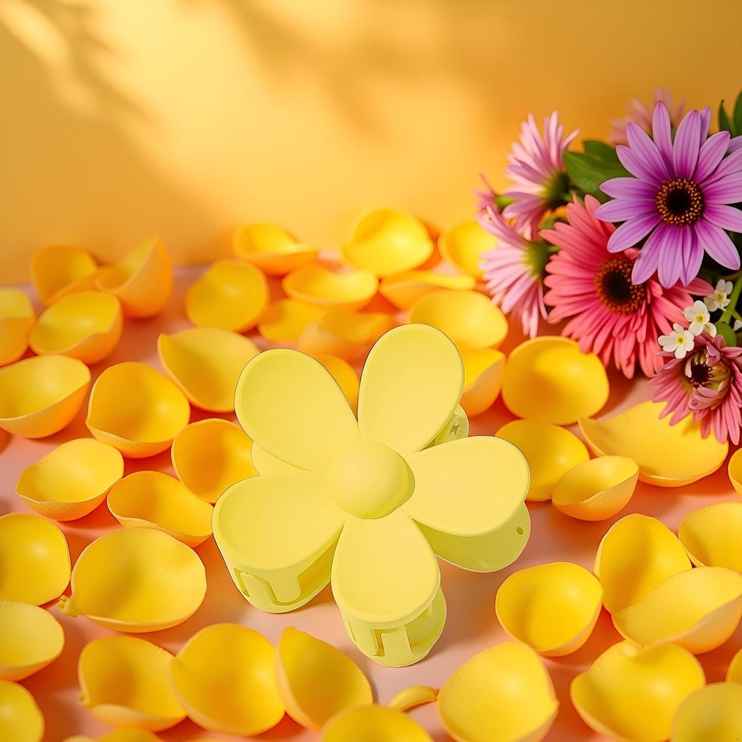 Flower-Shaped Yellow Hair Claw Clips